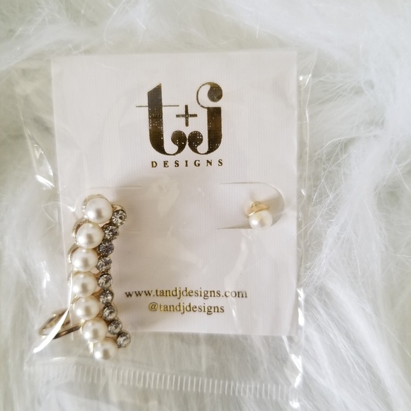 NEW Pearl Stud Crystal Ear Crawler T&J - Picture 6 of 6